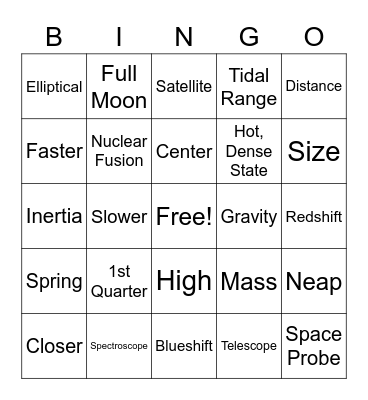Universe Bingo Card