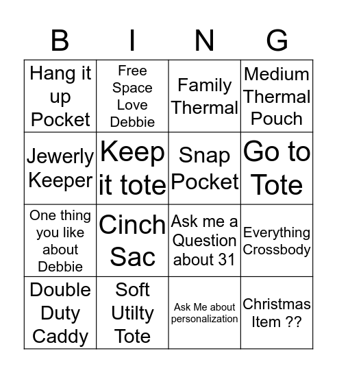 Thirtyone Bingo Card