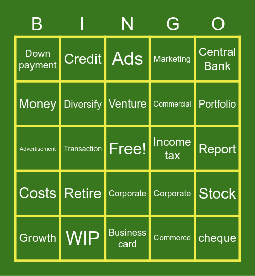 FINANCE WORD BINGO Card