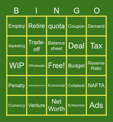 FINANCE WORD BINGO Card