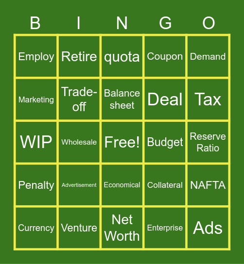 FINANCE WORD BINGO Card