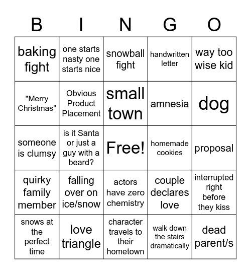 Christmas Movie Bingo Card