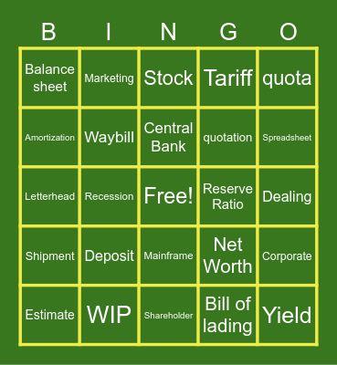 FINANCE WORD BINGO Card