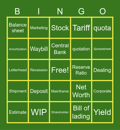 FINANCE WORD BINGO Card