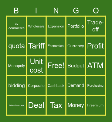 FINANCE WORD BINGO Card