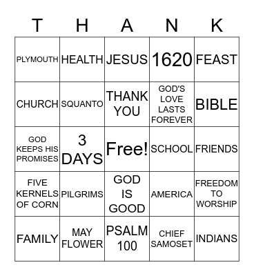 Thanksgiving Bingo Card