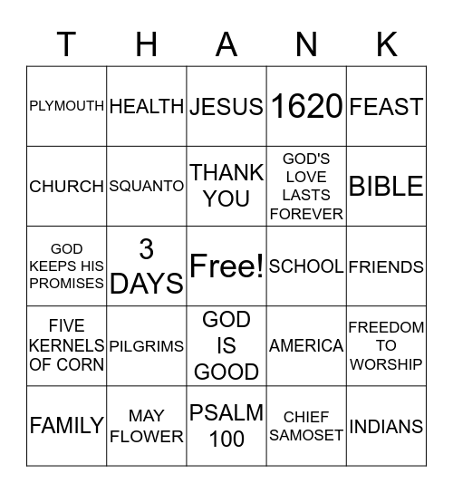 Thanksgiving Bingo Card