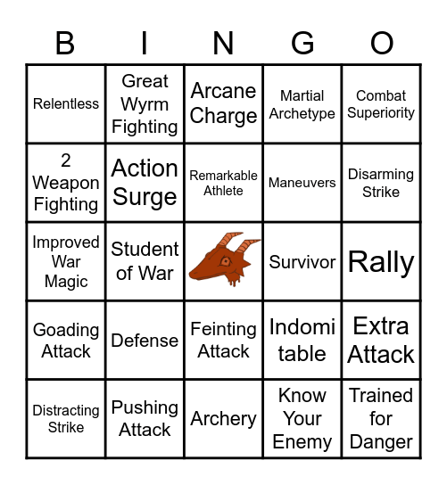 Fighter Bingo Card