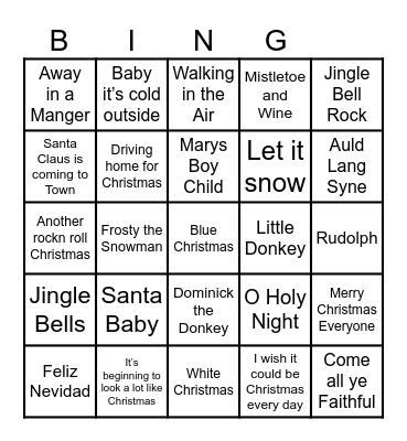 Christmas Song Bingo Card