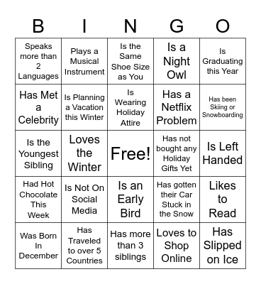 Holiday Bingo Card