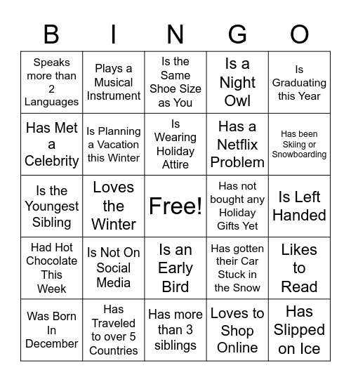 Holiday Bingo Card