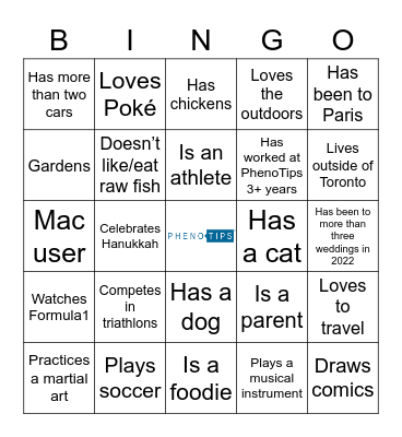 PhenoTips Holiday Bingo Card