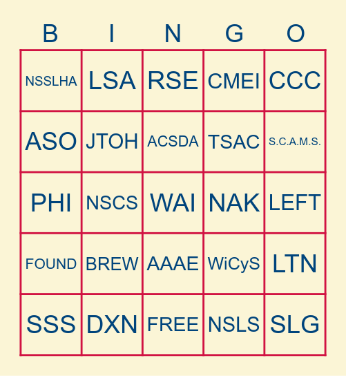 Student Orgs Carnival Bingo Card