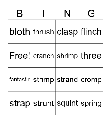 Beginning and Ending Blends Bingo Card