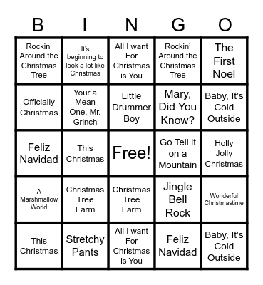 Christmas Songs Bingo Card