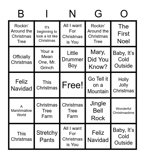 Christmas Songs Bingo Card