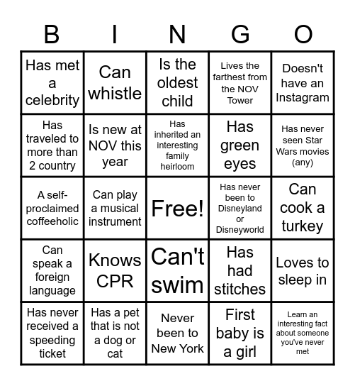 Get To Know NOV 21st Floor Bingo Card