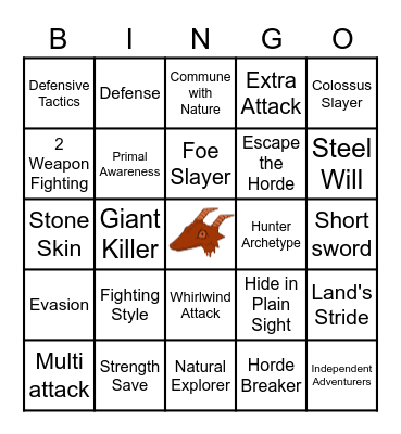 Ranger Bingo Card