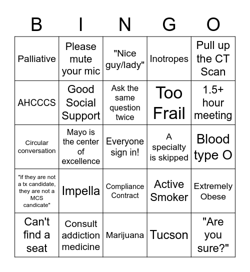 Selection Mtg Bingo Card