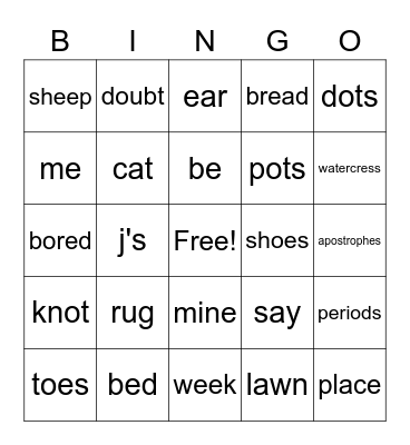 Rhyme Bingo Card