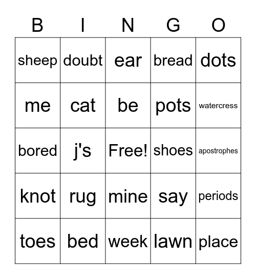 Rhyme Bingo Card