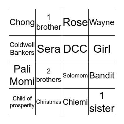 Baby Q & A Bingo Card