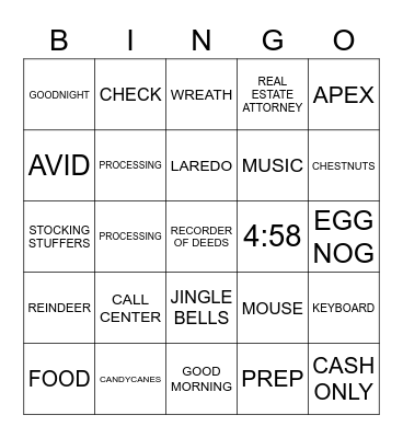 RECORD Bingo Card