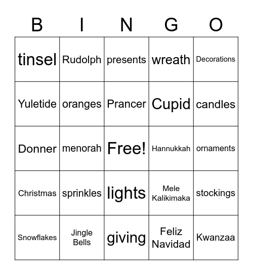 Holiday Bingo Card