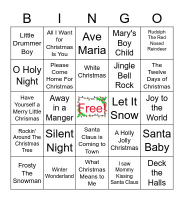 HOLIDAY SONG BINGO Card