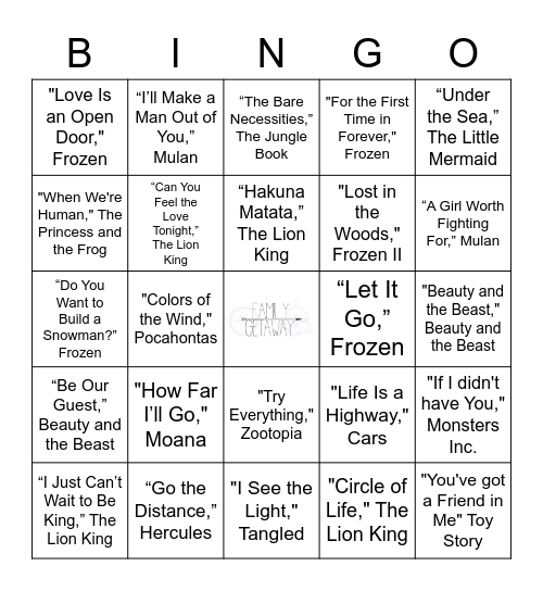 Disney Movies Bingo Card