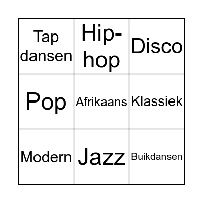 Dansstijlen bingo Card