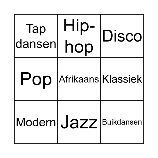 Dansstijlen bingo Card