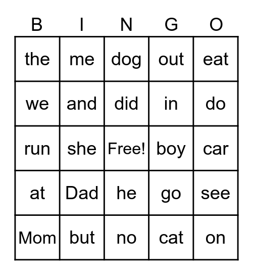 Sight Words 1 Bingo Card