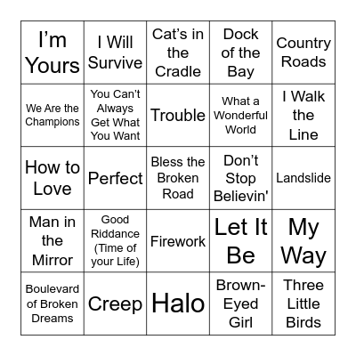 Musical Bingo (Small Group) Bingo Card