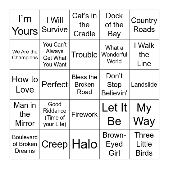 Musical Bingo (Small Group) Bingo Card