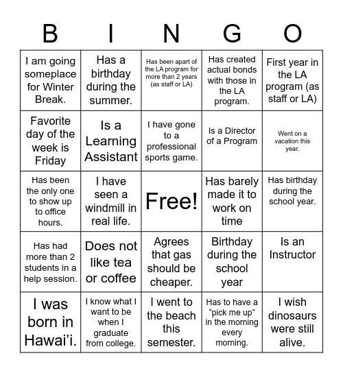 Untitled Bingo Card