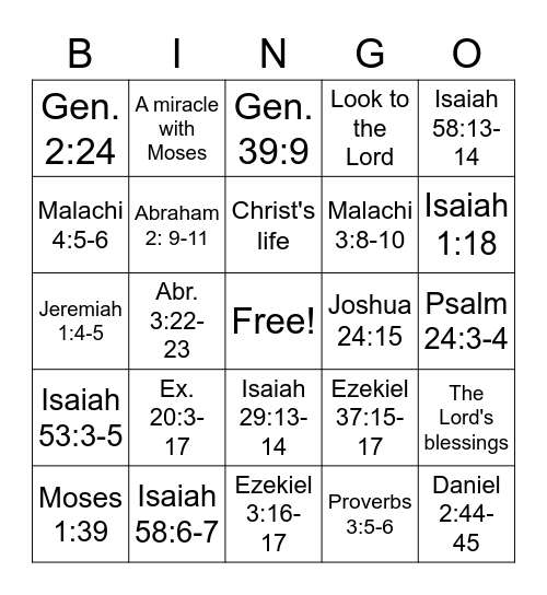 Old Testament Doctrinal Mastery 2022 updated Bingo Card