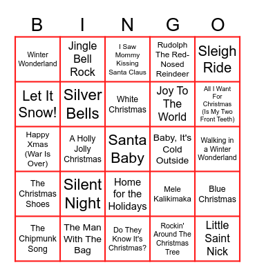 Christmas Music BINGO Card