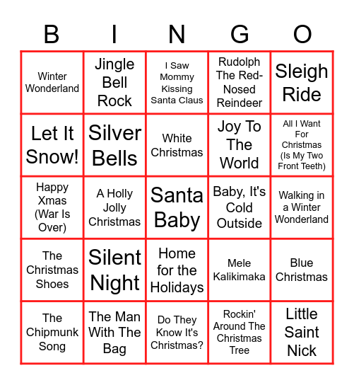 Christmas Music BINGO Card