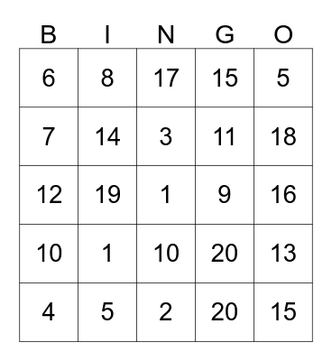 Thanksgiving Math Bingo Card
