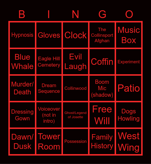 Dark Shadows Bingo Card