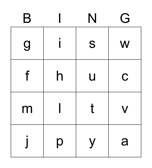 Letter Sounds Bingo Card