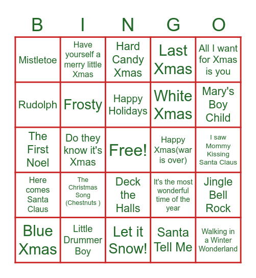 Xmas Carol Bingo ! Bingo Card