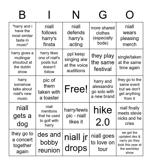 official narry 2023 bingo card Bingo Card