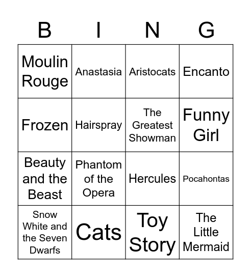 Musical Bingo Card