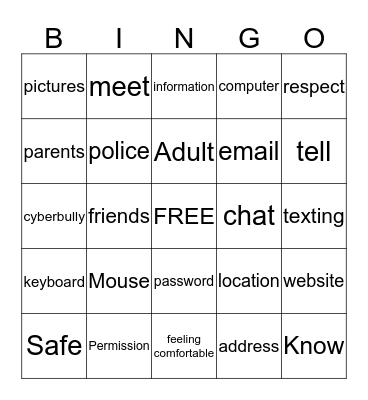 Internet safety bingo Card