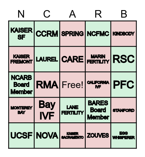 NCARB/BARES Joint Dinner 12/15/2022 Bingo Card