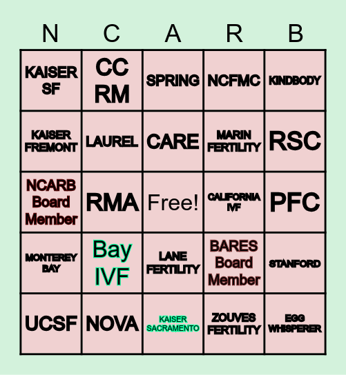 NCARB/BARES Joint Dinner 12/15/2022 Bingo Card