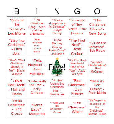 Christmas Music Bingo Card