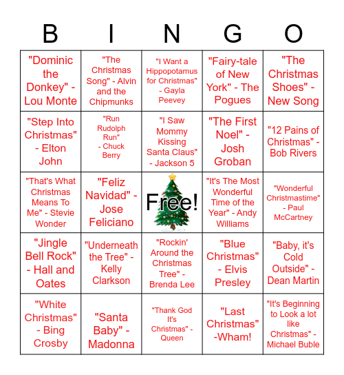 Christmas Music Bingo Card